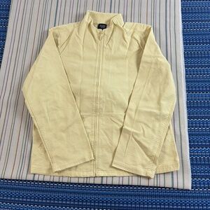 Eileen Fisher Jacket Womens Petite Large Yellow Cotton Knit Full Zip Stretch EC